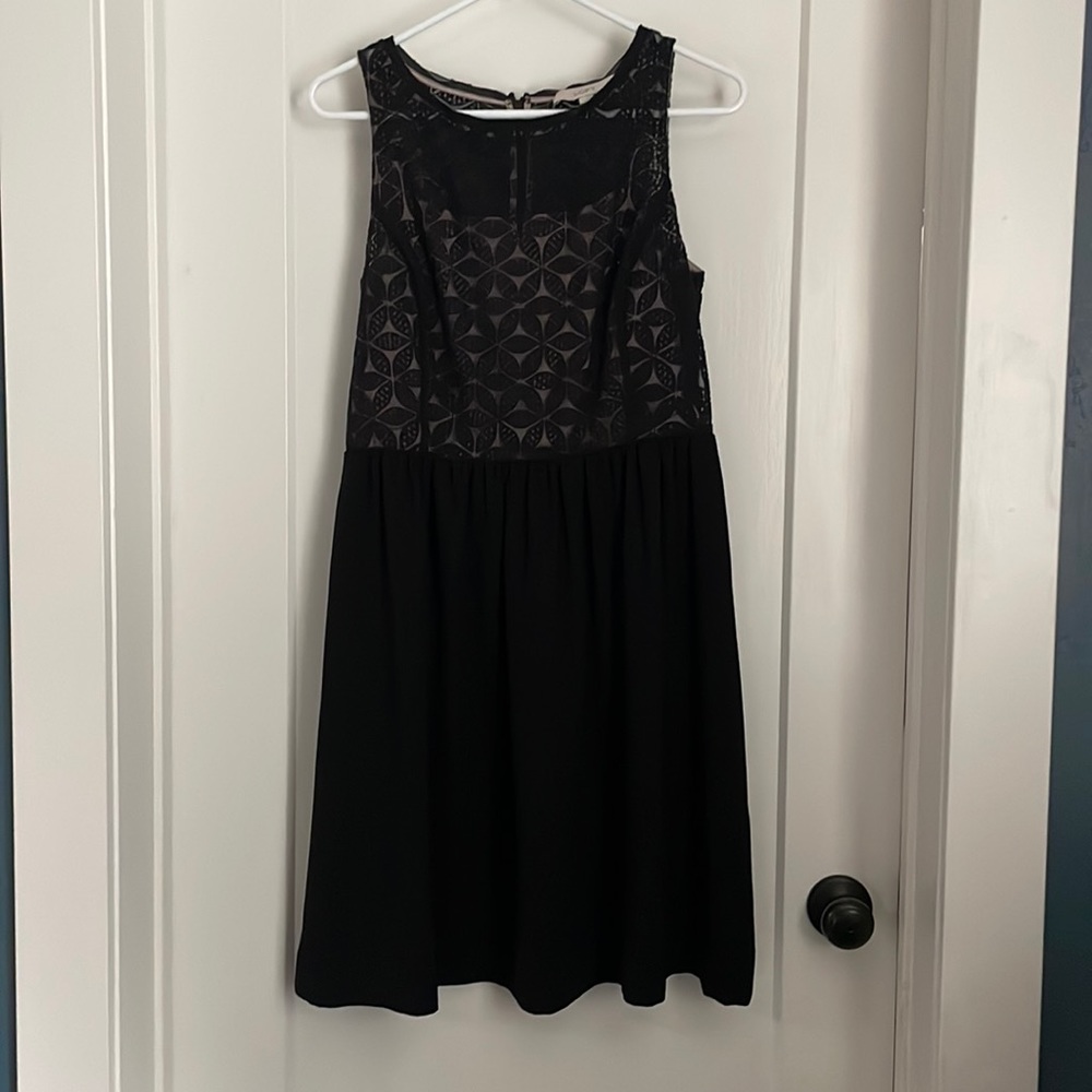 Loft size 8 little black dress with floral embroidery.